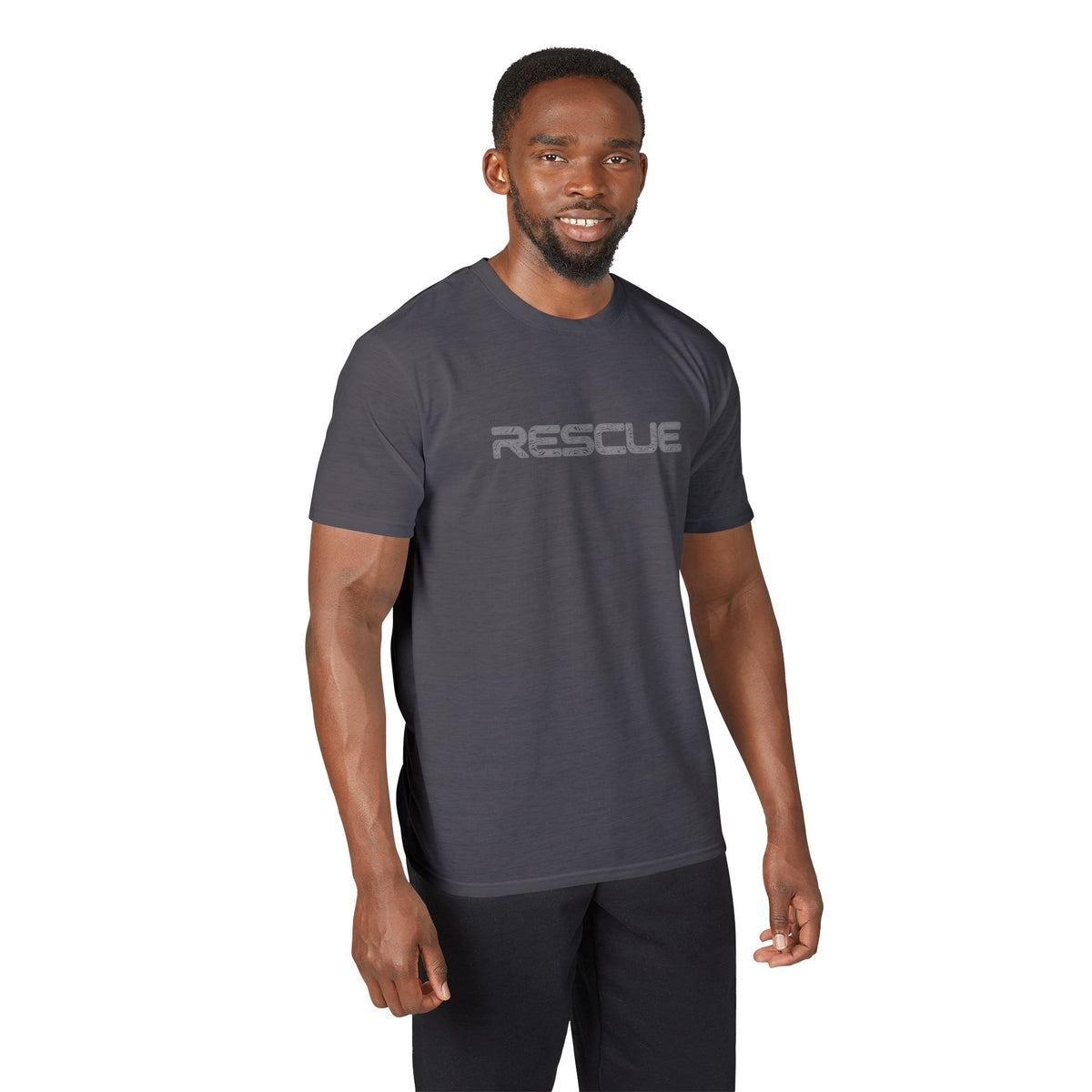 Rescue Performance T-Shirt Topo Gray Font — Subtle Rescue Logo