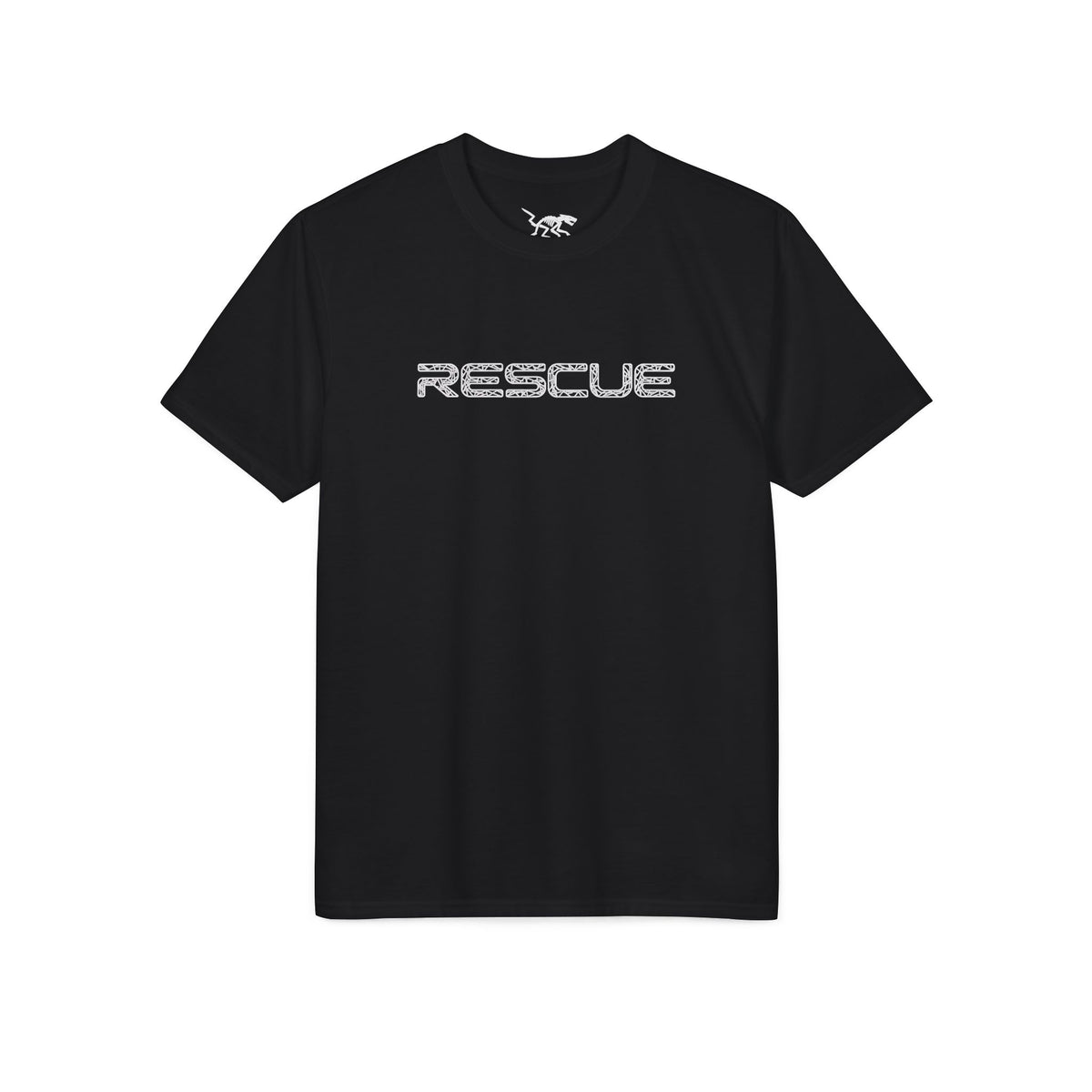 Rescue Performance T-Shirt Wire White Font — Subtle Rescue Logo