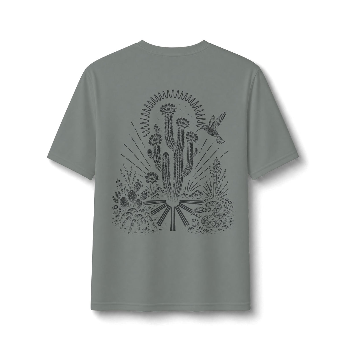 Desert Cactus Performance Tee — Minimalist Southwestern Graphic Shirt