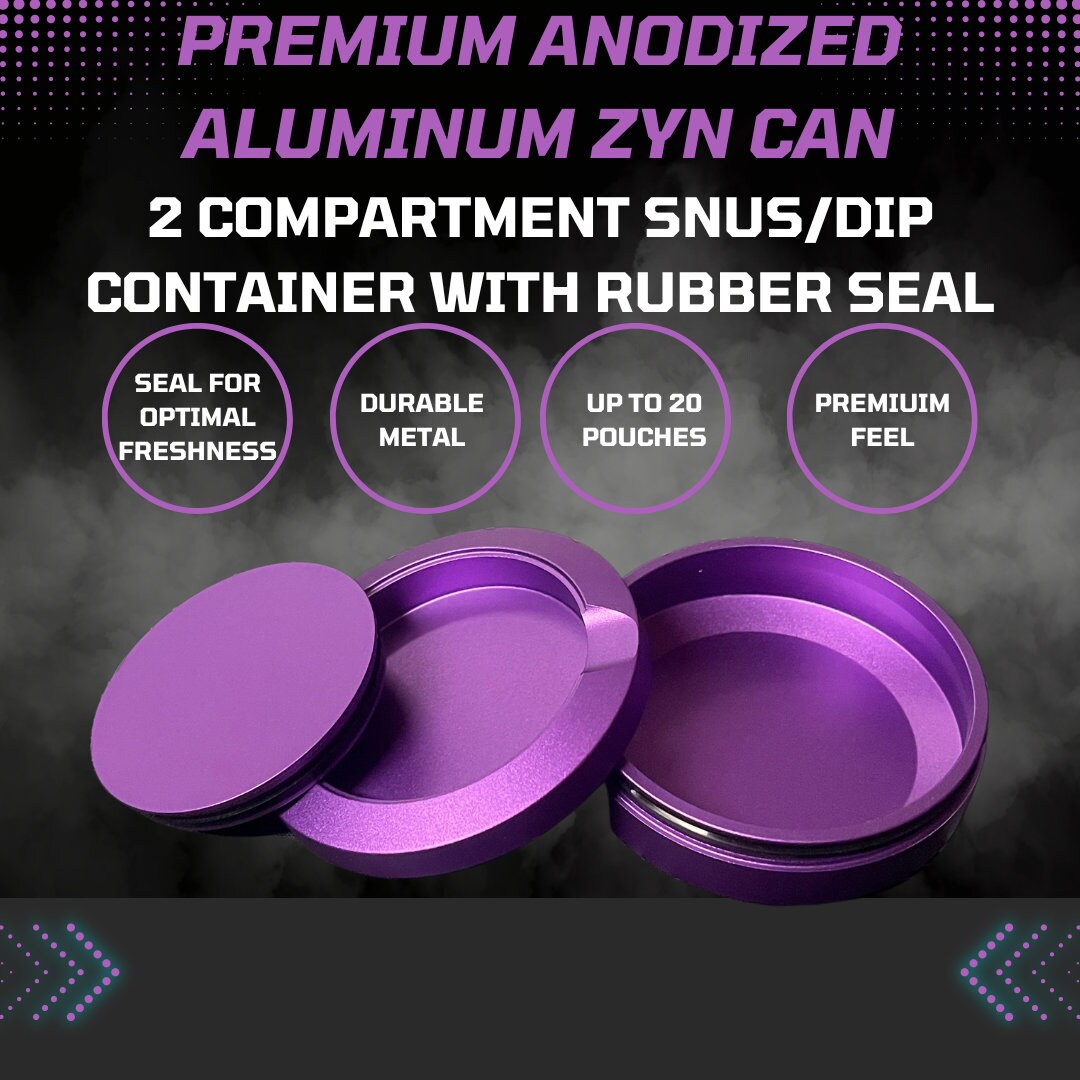 Metal Snus Can | Premium Zyn, Velo, Rogue, Lucy Pouch Container | Airtight Dual-Compartment Holder | Anodized Aluminum | Gift for Him