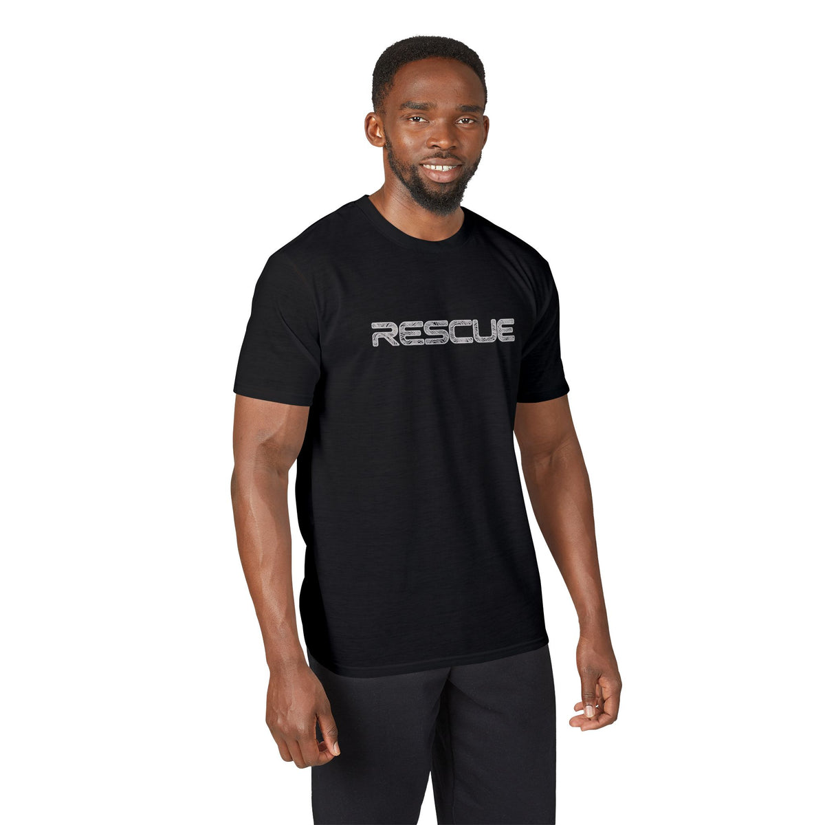 Rescue Performance T-Shirt Topo Black Font — Subtle Rescue Logo