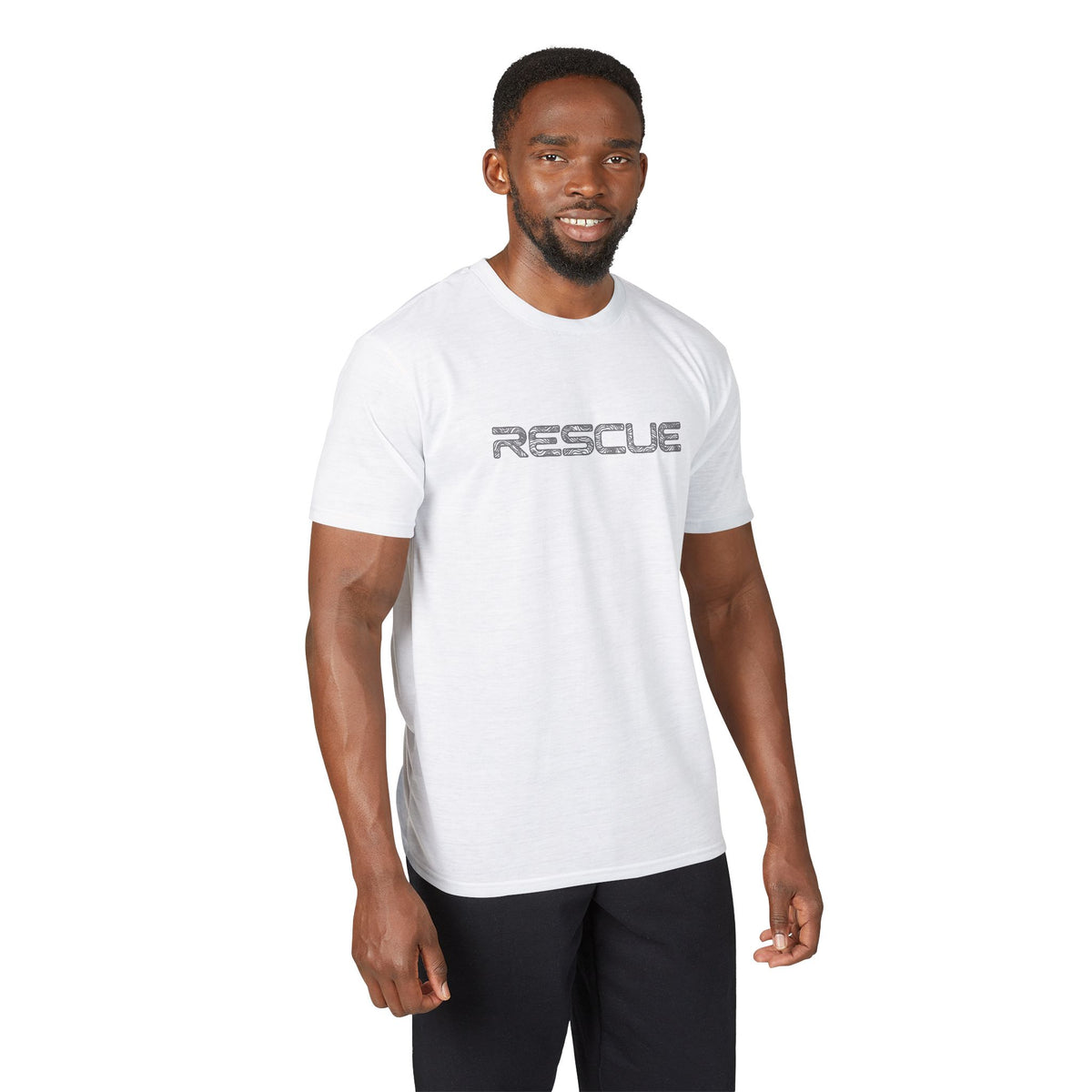 Rescue Performance T-Shirt Topo Gray Font — Subtle Rescue Logo