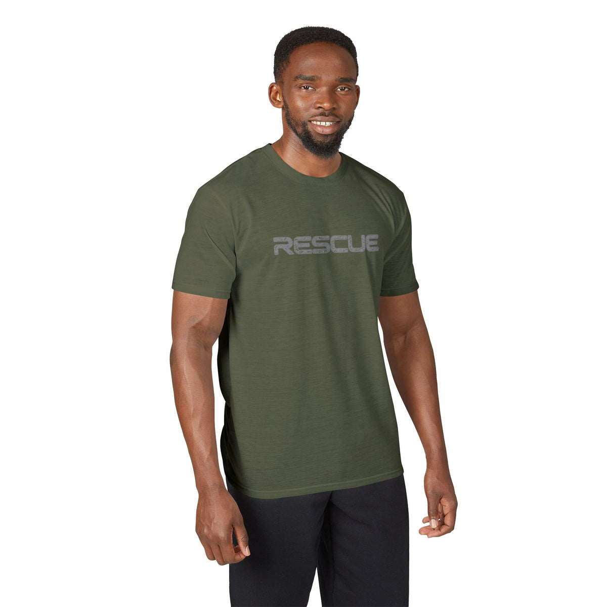 Rescue Performance T-Shirt Topo Gray Font — Subtle Rescue Logo