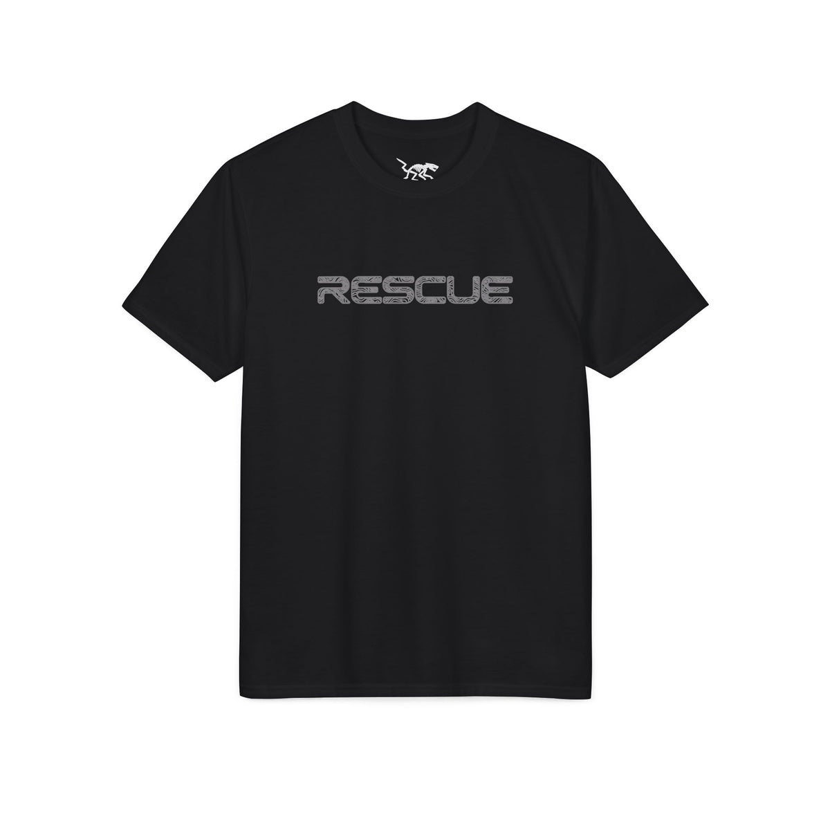 Rescue Performance T-Shirt Topo Gray Font — Subtle Rescue Logo