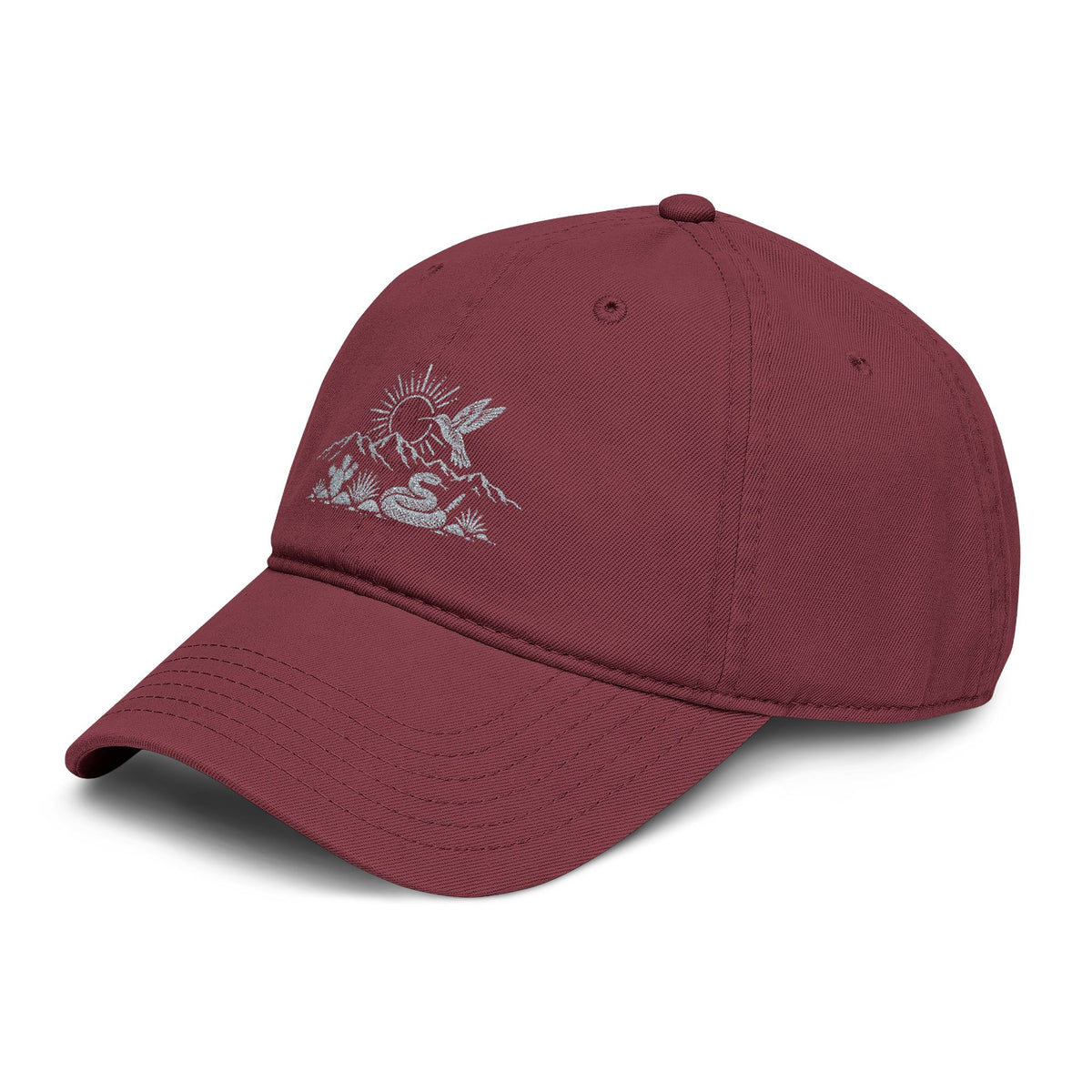 Hummingbird Desert Mountain Sunrise Black Garment Washed Baseball Cap Embroidery