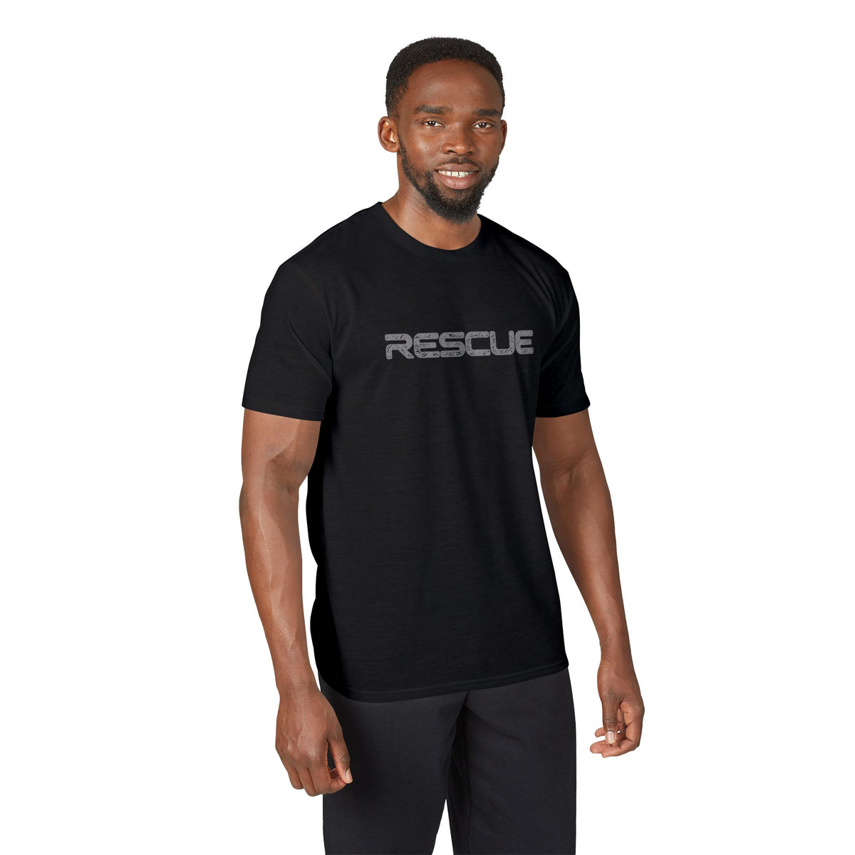 Rescue Performance T-Shirt Topo Gray Font — Subtle Rescue Logo