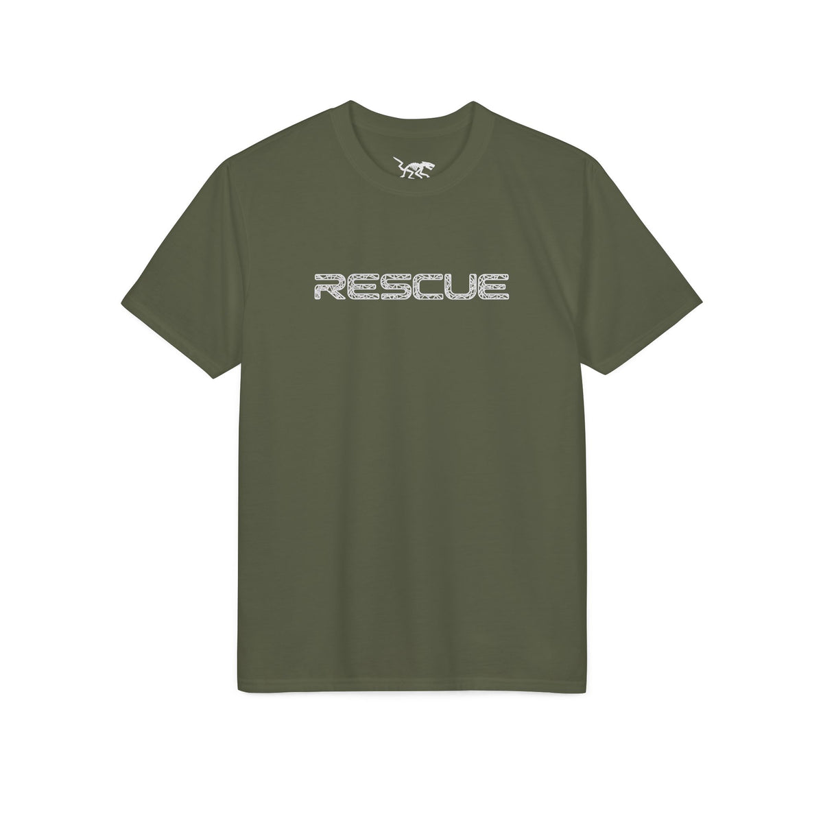Rescue Performance T-Shirt Wire White Font — Subtle Rescue Logo