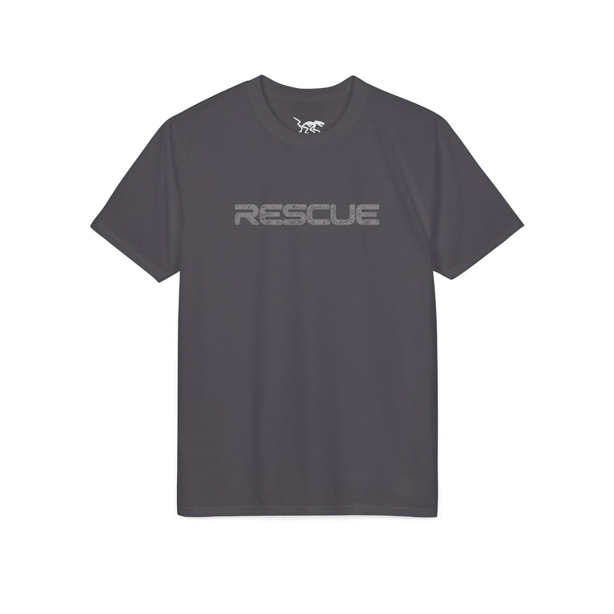Rescue Performance T-Shirt Topo Gray Font — Subtle Rescue Logo
