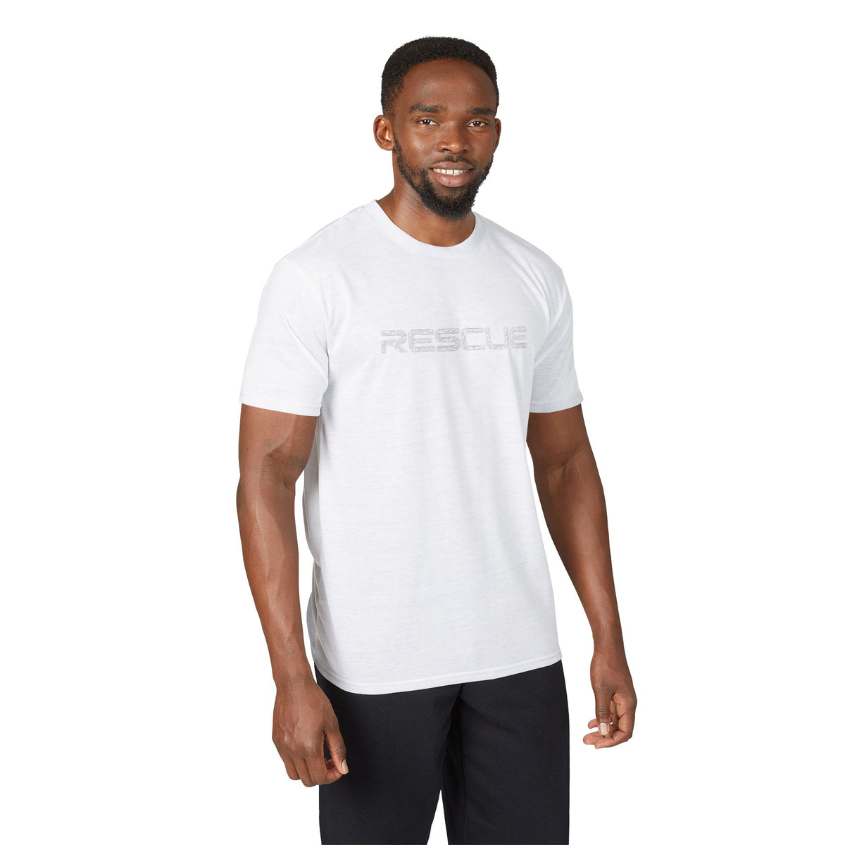 Rescue Performance T-Shirt Wire White Font — Subtle Rescue Logo