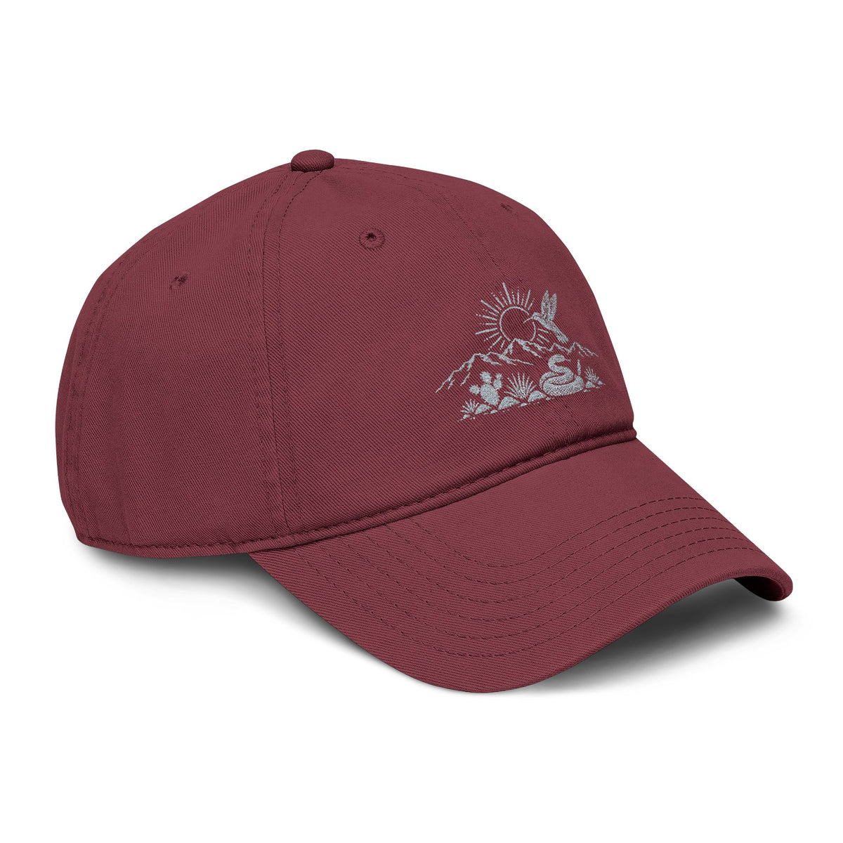 Hummingbird Desert Mountain Sunrise Black Garment Washed Baseball Cap Embroidery