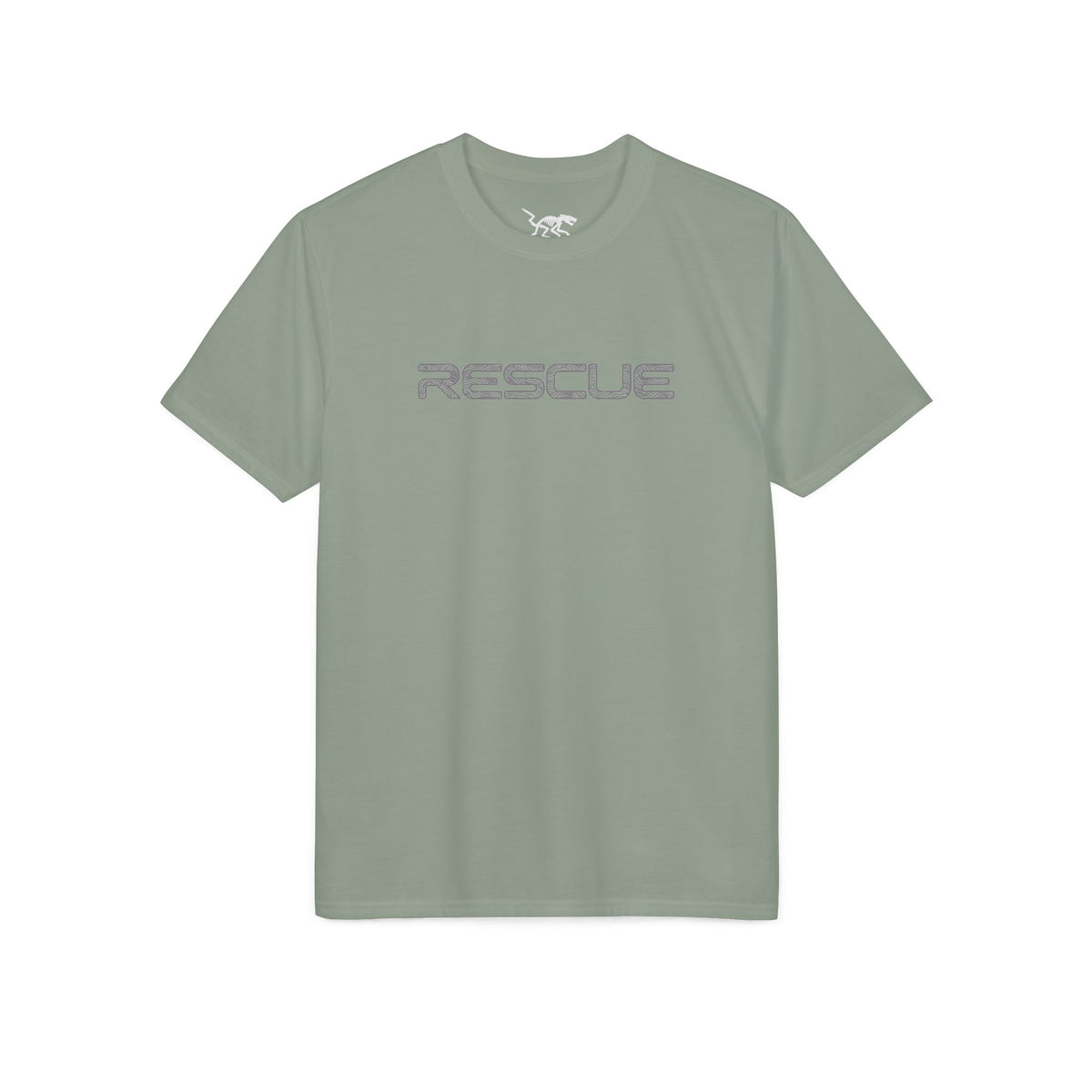 Rescue Performance T-Shirt Topo Gray Font — Subtle Rescue Logo