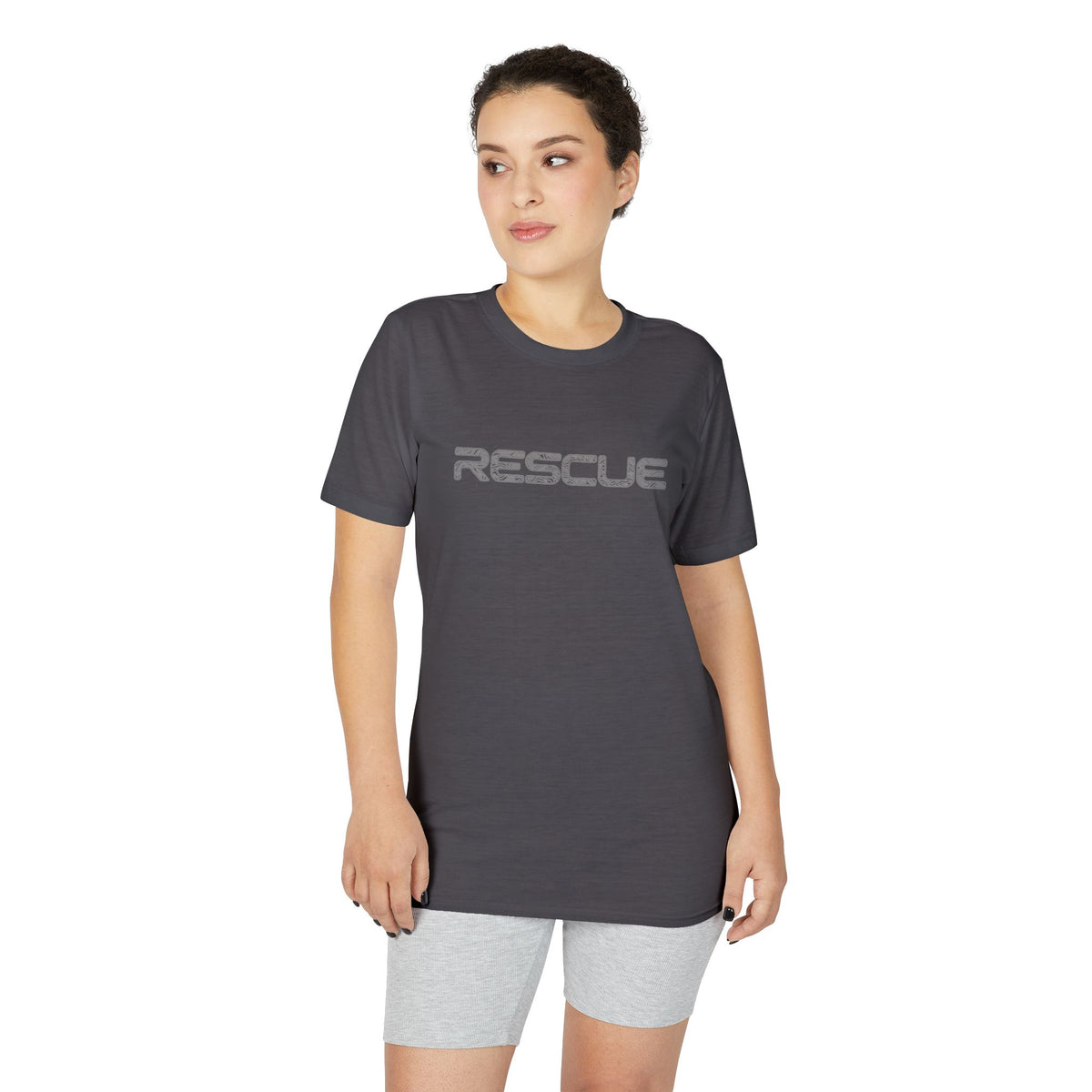 Rescue Performance T-Shirt Topo Gray Font — Subtle Rescue Logo