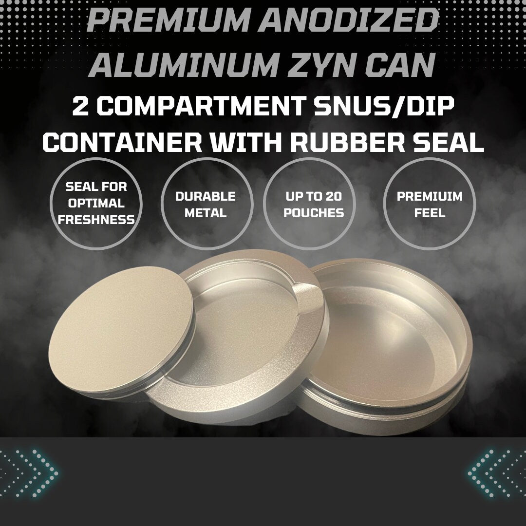 Metal Snus Can | Premium Zyn, Velo, Rogue, Lucy Pouch Container | Airtight Dual-Compartment Holder | Anodized Aluminum | Gift for Him