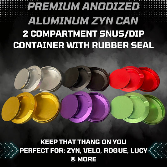 Metal Snus Can | Premium Zyn, Velo, Rogue, Lucy Pouch Container | Airtight Dual-Compartment Holder | Anodized Aluminum | Gift for Him