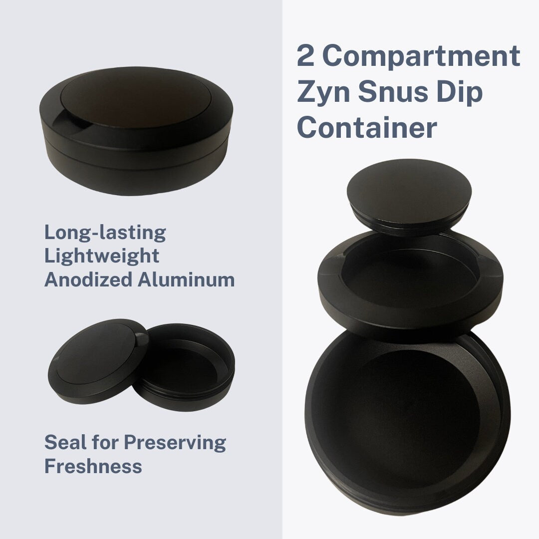 Metal Snus Can | Premium Zyn, Velo, Rogue, Lucy Pouch Container | Airtight Dual-Compartment Holder | Anodized Aluminum | Gift for Him