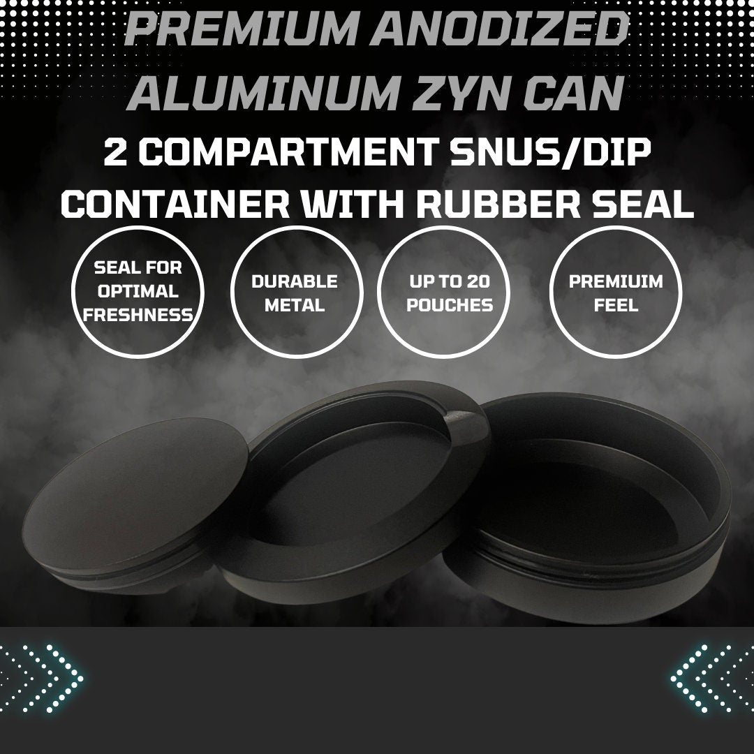 Metal Snus Can | Premium Zyn, Velo, Rogue, Lucy Pouch Container | Airtight Dual-Compartment Holder | Anodized Aluminum | Gift for Him