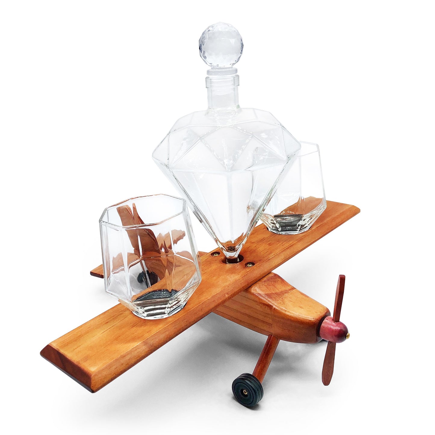 Crafted Classics Diamond Decanter Set with Aviation Glasses Stand, Whiskey, Bourbon, Wine, Scotch, Liquor Decanting Bundle Rustic Home Decor